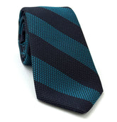 Dark Turquoise & Midnight Blue Grenadine Fina Wide Stripe Silk Tie GFBST-4